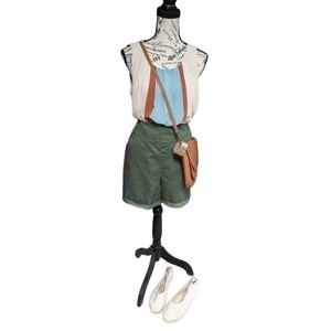 Love21 Women's Size Small Cream Tan Blue Colorblock Retro Sleeveless Blouse
